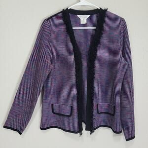 VTG Blazer Cardigan Jacket Misook XS Petite Purple Pink Fringe Office Spring